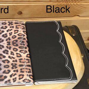 Scalloped Faux Leather Wallet - Black